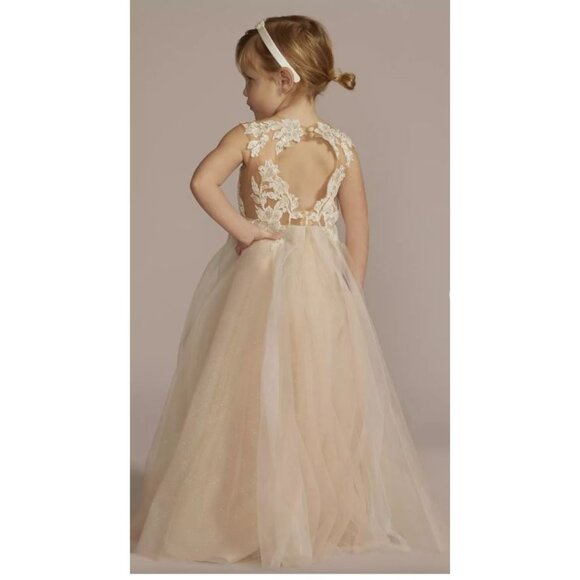 DB Studio David's Bridal Girl's Ivory Satin Tulle Flower Formal Dress Gown Sz 12 - Picture 2 of 16